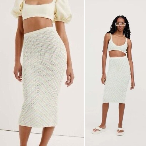 For Love And Lemons Pastel Bette Midi Skirt in Lavender Purple & Light Green - L - Picture 2 of 6